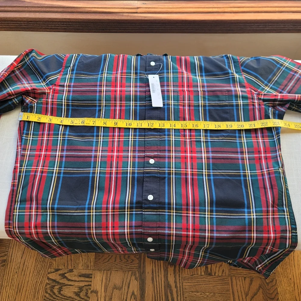 New! J.CREW sz L Tall Mens Secret Wash Cotton Poplin Shirt Black Tartan NWT